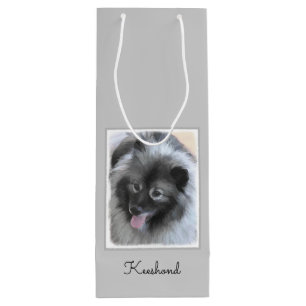Keeshond Bailey Painting - Niedliche Original Dog Geschenktüte Für Weinflaschen