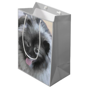 Keeshond Bailey Painting - Niedliche Original Dog Mittlere Geschenktüte