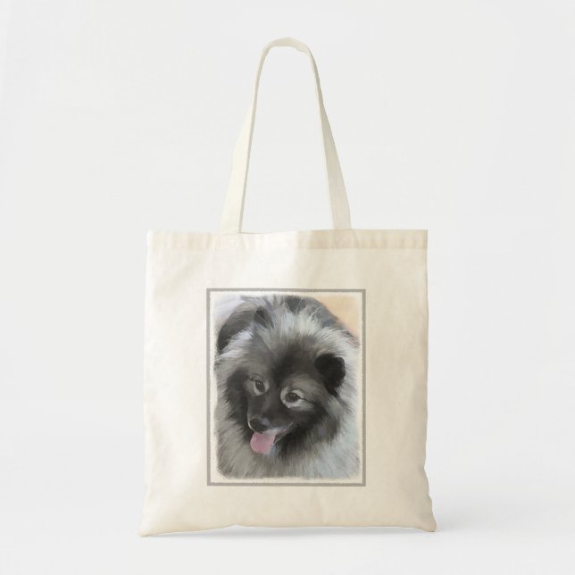 Keeshond Bailey Painting - Niedliche Original Dog  Tragetasche (Vorne)