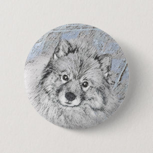 Keeshond Beth Painting - Niedliche Originalkunst d Button
