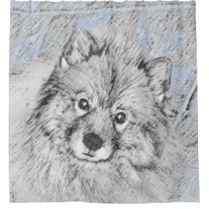 Keeshond Beth Painting - Niedliche Originalkunst d Duschvorhang