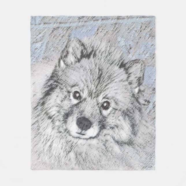 Keeshond Beth Painting - Niedliche Originalkunst d Fleecedecke (Vorderseite)