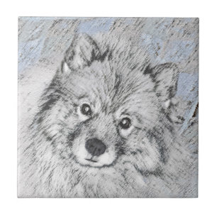 Keeshond Beth Painting - Niedliche Originalkunst d Fliese