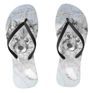 Keeshond Beth Painting - Niedliche Originalkunst d Flip Flops