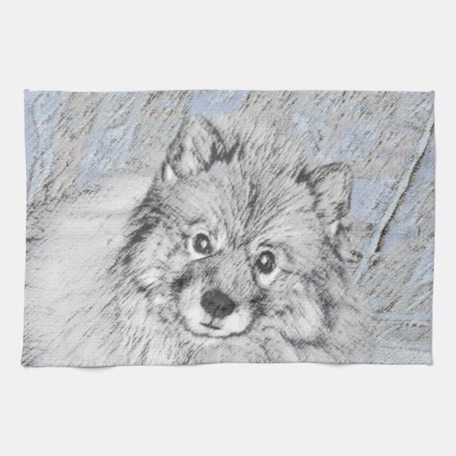 Keeshond Beth Painting - Niedliche Originalkunst d Geschirrtuch (Horizontal)
