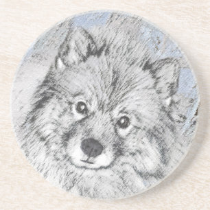 Keeshond Beth Painting - Niedliche Originalkunst d Getränkeuntersetzer