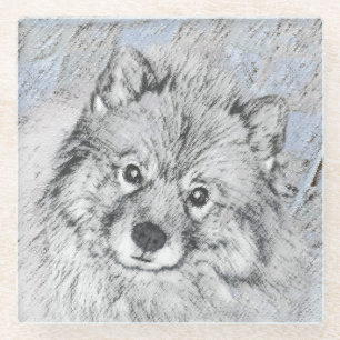 Keeshond Beth Painting - Niedliche Originalkunst d Glasuntersetzer
