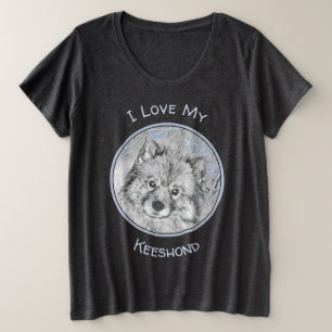 Keeshond Beth Painting - Niedliche Originalkunst d Große Größe T-Shirt