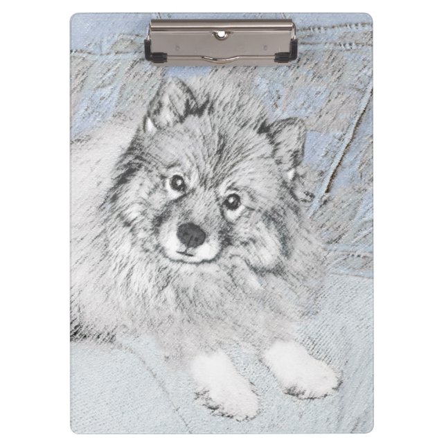 Keeshond Beth Painting - Niedliche Originalkunst d Klemmbrett (Vorderseite)