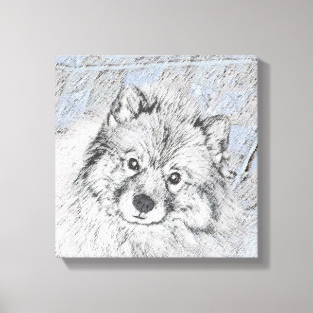 Keeshond Beth Painting - Niedliche Originalkunst d Leinwanddruck (Vorderseite)