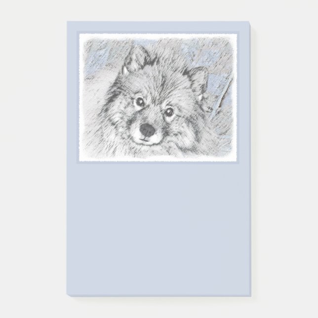 Keeshond Beth Painting - Niedliche Originalkunst d Post-it Klebezettel (Vorderseite)