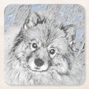 Keeshond Beth Painting - Niedliche Originalkunst d Rechteckiger Pappuntersetzer