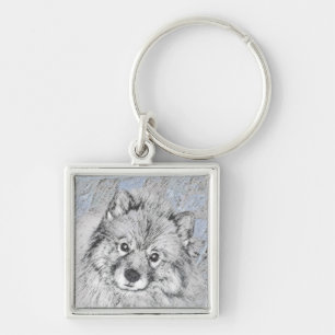 Keeshond Beth Painting - Niedliche Originalkunst d Schlüsselanhänger