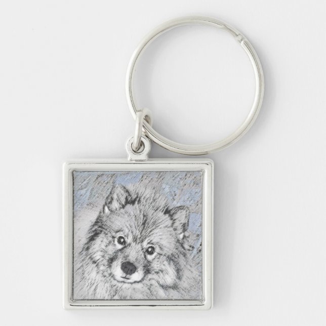 Keeshond Beth Painting - Niedliche Originalkunst d Schlüsselanhänger (Vorne)