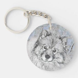 Keeshond Beth Painting - Niedliche Originalkunst d Schlüsselanhänger