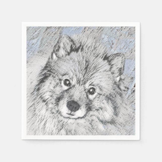 Keeshond Beth Painting - Niedliche Originalkunst d Serviette (Vorderseite)