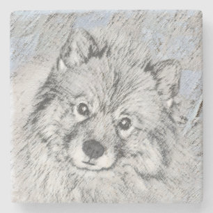 Keeshond Beth Painting - Niedliche Originalkunst d Steinuntersetzer