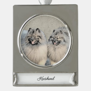 Keeshond Brothers Painting - Original Dog Art Banner-Ornament Silber