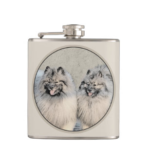 Keeshond Brothers Painting - Original Dog Art Flachmann