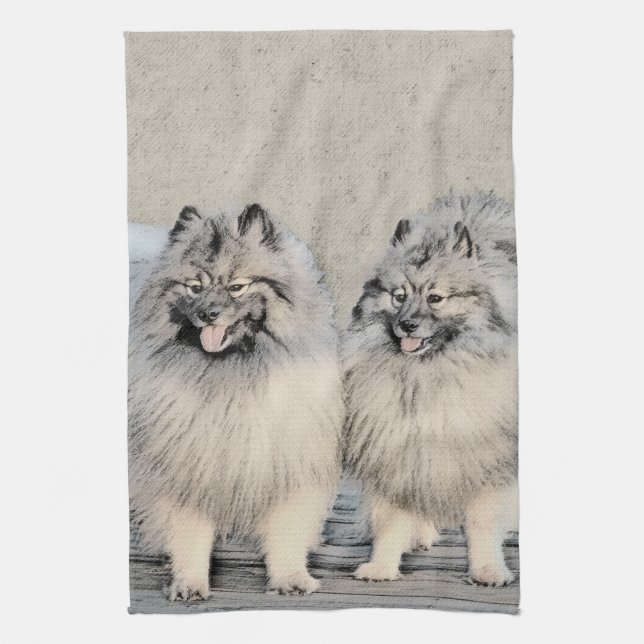 Keeshond Brothers Painting - Original Dog Art Geschirrtuch (Vertikal)
