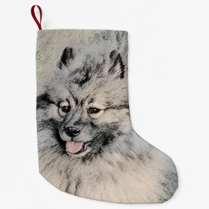 Keeshond Brothers Painting - Original Dog Art Kleiner Weihnachtsstrumpf