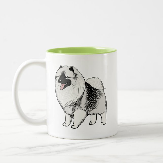 Keeshond Cartoon Dog | Niedlich Keesie Zweifarbige Tasse (Links)
