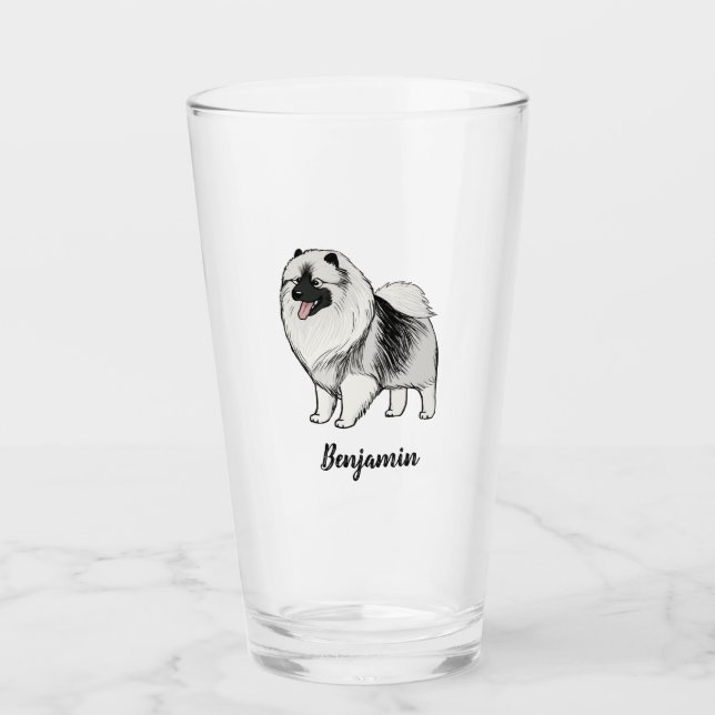 Keeshond Cartoon Dog Personalisiert Keesie Lover Glas (Vorderseite)