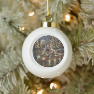 Keeshond Christmas Festive Voyage Keramik Kugel-Ornament