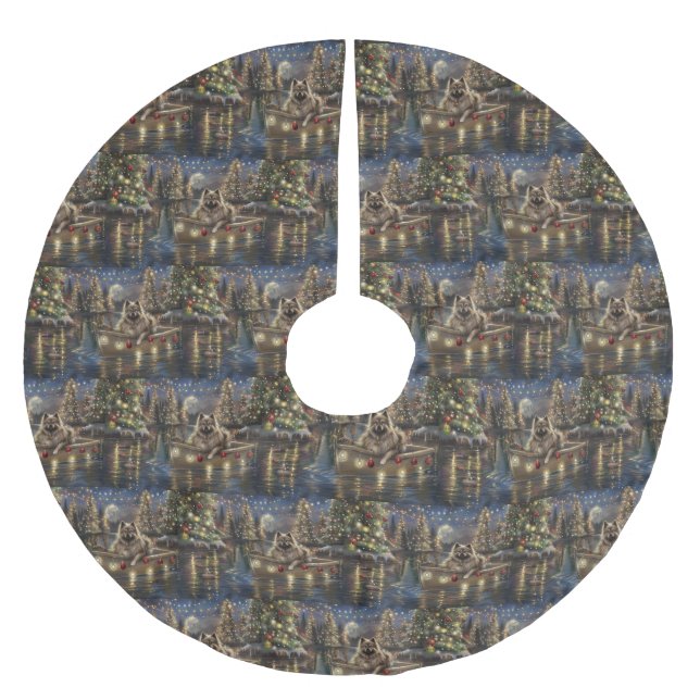 Keeshond Christmas Festive Voyage Polyester Weihnachtsbaumdecke (Vorderseite)