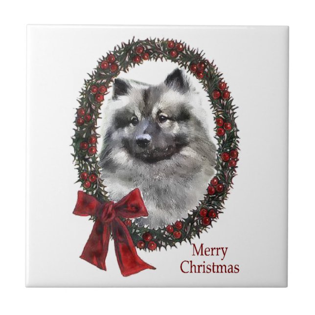 Keeshond Christmas Fliese (Vorderseite)