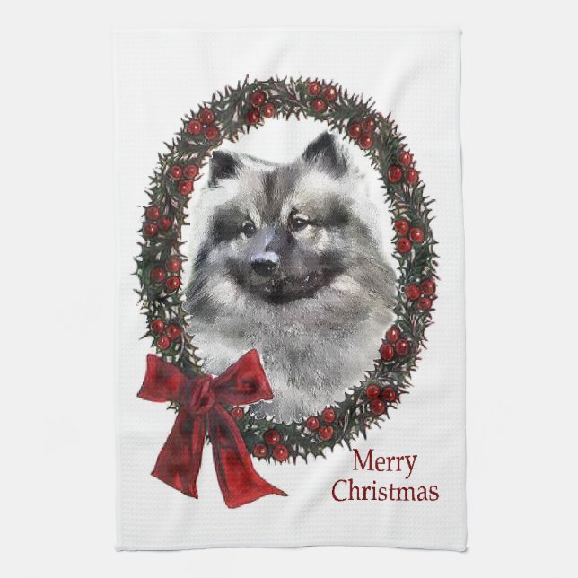Keeshond Christmas Geschirrtuch (Vertikal)