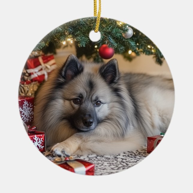 Keeshond Christmas Keramik Ornament (Vorne)