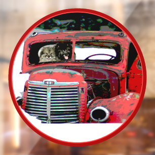 Keeshond Christmas Old Truck Malerei Hund Art Fensteraufkleber