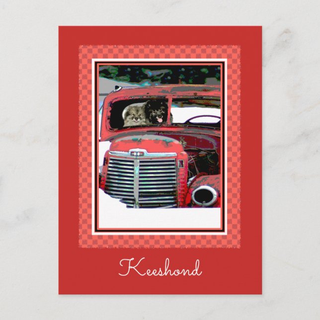 Keeshond Christmas Old Truck Malerei Hund Art Postkarte (Vorderseite)