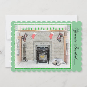 Keeshond Christmas Puppy Dog von Fireplace Paintin Einladung