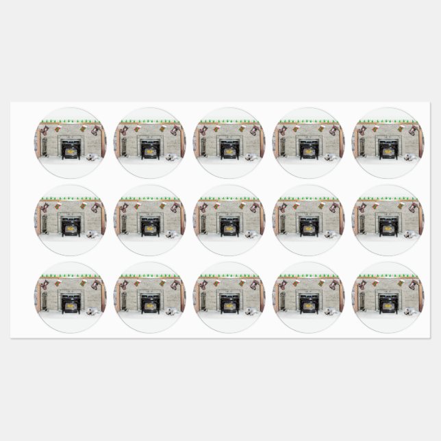 Keeshond Christmas Puppy Dog von Fireplace Paintin Etiketten (Blatt)