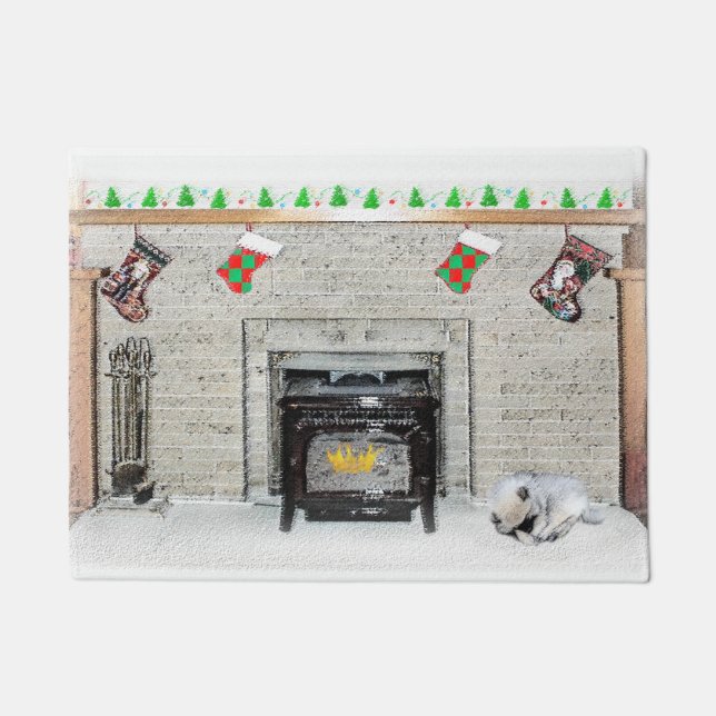 Keeshond Christmas Puppy Dog von Fireplace Paintin Fußmatte (Vorderseite)