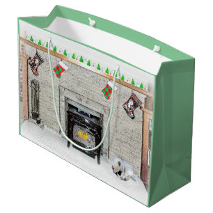 Keeshond Christmas Puppy Dog von Fireplace Paintin Große Geschenktüte