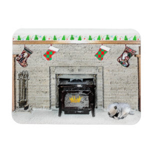 Keeshond Christmas Puppy Dog von Fireplace Paintin Magnet