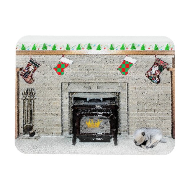 Keeshond Christmas Puppy Dog von Fireplace Paintin Magnet (Horizontal)