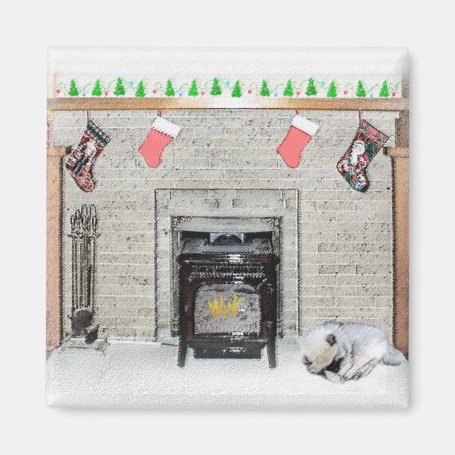 Keeshond Christmas Puppy Dog von Fireplace Paintin Magnet (Vorne)