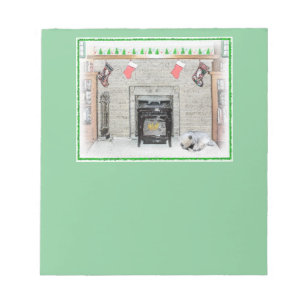 Keeshond Christmas Puppy Dog von Fireplace Paintin Notizblock
