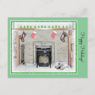Keeshond Christmas Puppy Dog von Fireplace Paintin Postkarte