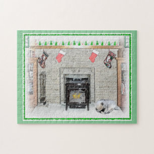 Keeshond Christmas Puppy Dog von Fireplace Paintin Puzzle
