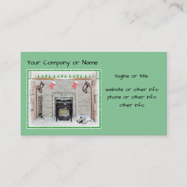 Keeshond Christmas Puppy Dog von Fireplace Paintin Visitenkarte (Vorderseite)