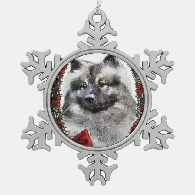 Keeshond Christmas Schneeflocken Zinn-Ornament (Vorderseite)