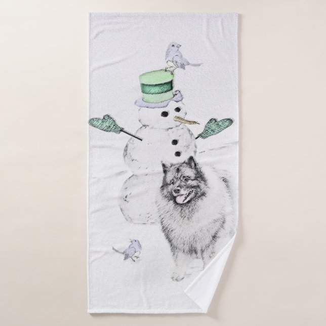 Keeshond Christmas Snowman Painting Dog Art Badhandtuch Set (Badehandtuch)