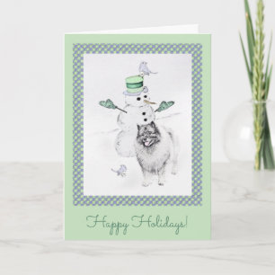 Keeshond Christmas Snowman Painting Dog Art Karte