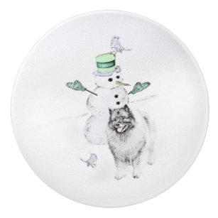 Keeshond Christmas Snowman Painting Dog Art Keramikknauf