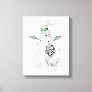 Keeshond Christmas Snowman Painting Dog Art Leinwanddruck
